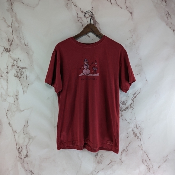 Life Is Good T Shirt Womens Small Red Snowman Winter Chillin And Grillin Cookout - Picture 1 of 9